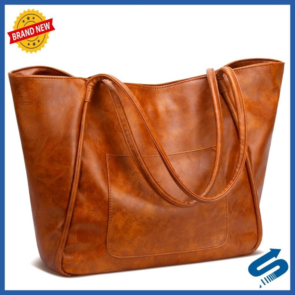 Large Leather Tote Bag with Zipper Work Travel Purse Distressed Vintage